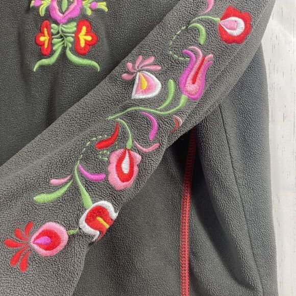 Sundance Womens Embroidered Boho Floral Fleece Gray Zip Fleece Pockets Jacket - Picture 14 of 15